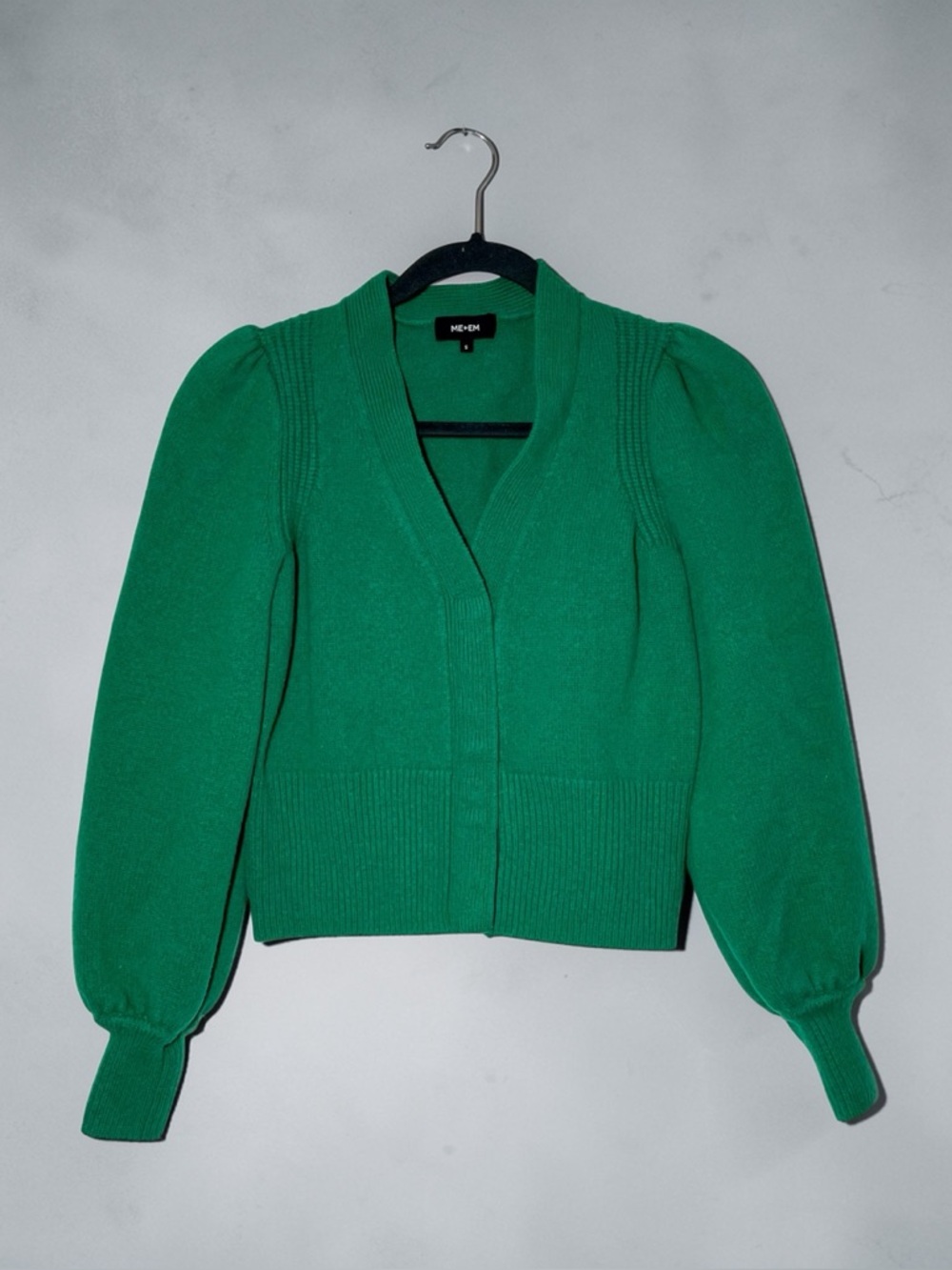 ME+EM Green V-Neck Puff Sleeve Sweater